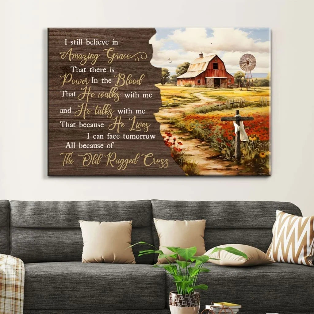 i still believe in amazing grace old red barn wall art canvas (Landscape) (view 2)