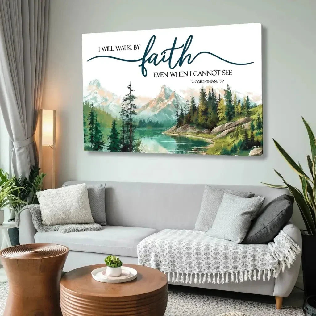 nature mountain i will walk by faith 2 corinthians 5 7 wall art canvas (Landscape) (view 7)