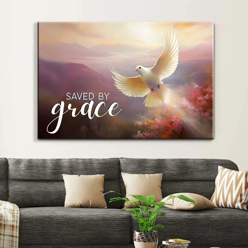 saved by grace canvas divine sunrise and dove christian wall art (Landscape) (view 2)