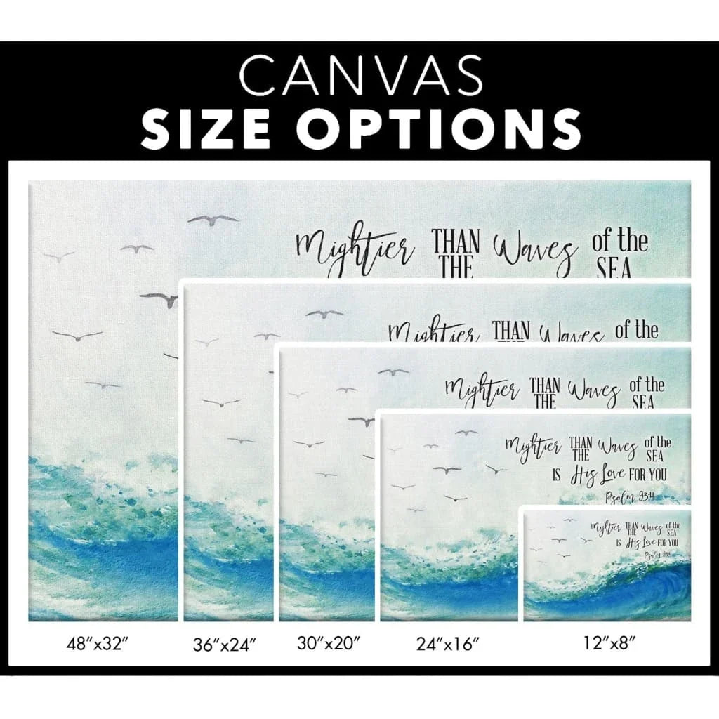 ocean waves mightier than the waves of the sea is his love for you bible verse wall art canvas (Landscape) (view 3)