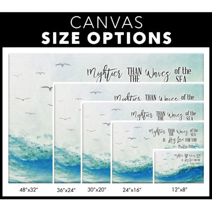 ocean waves mightier than the waves of the sea is his love for you bible verse wall art canvas (Landscape) (view 3)