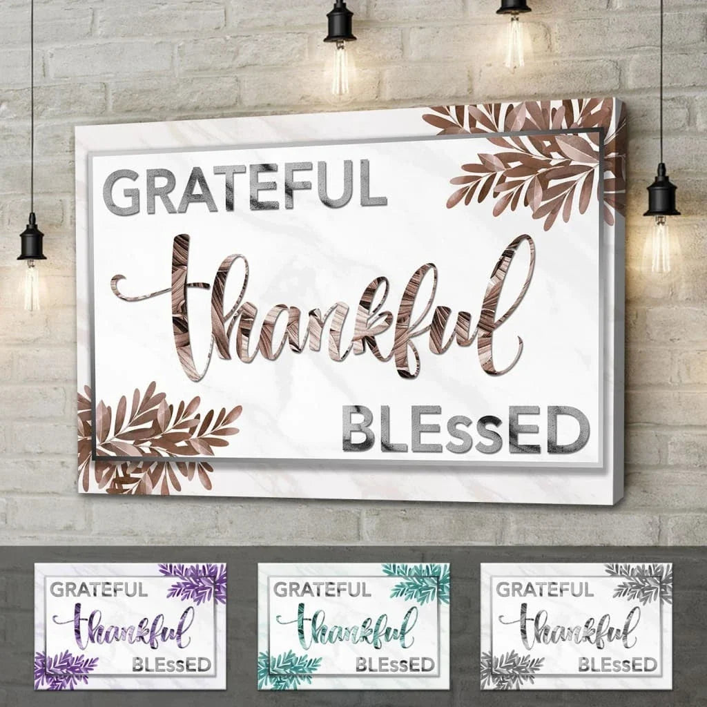 grateful thankful blessed wall art canvas print christian wall decor (Landscape) (view 4)