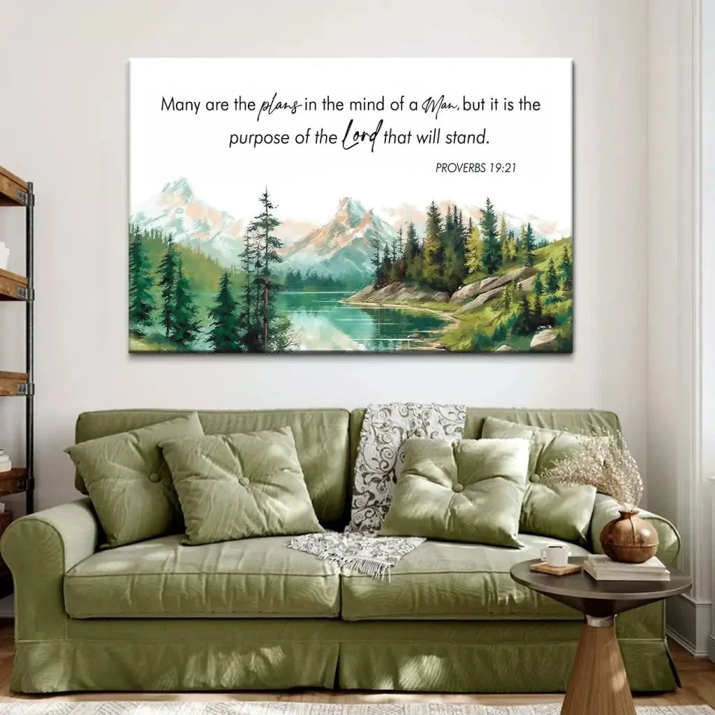 many are the plans proverbs 19 21 bible verse wall art canvas (Landscape) (view 5)