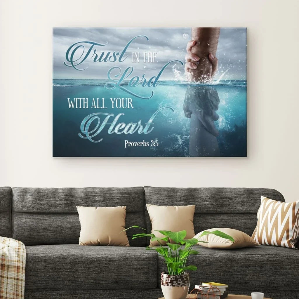 trust in the lord with all your heart proverbs 3 5 canvas print bible verse wall art (Landscape) (view 2)