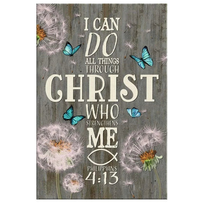 bible verse wall art i can do all things through christ canvas dandelion butterfly (Landscape)