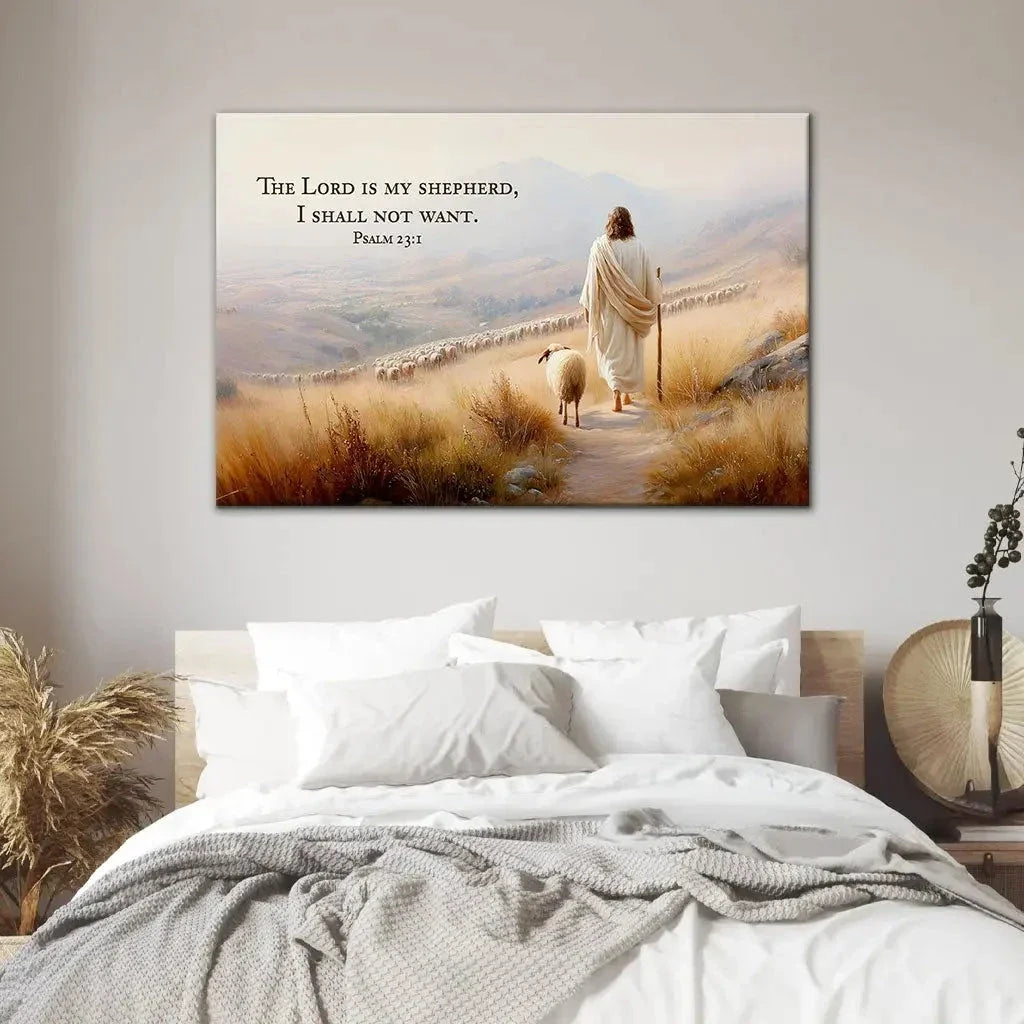 psalm 23 kjv the lord is my shepherd i shall not want wall art canvas (Landscape) (view 5)
