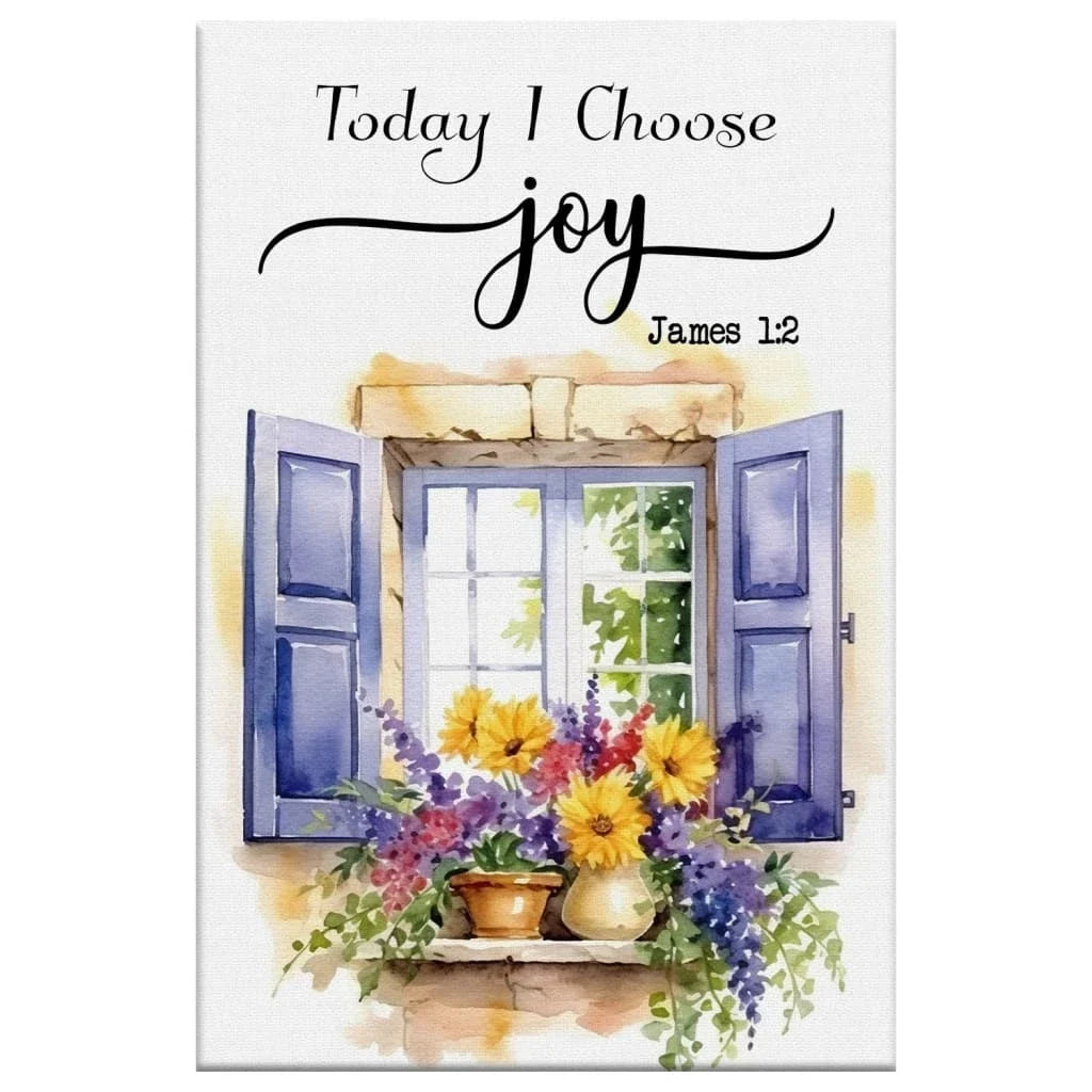 today i choose joy canvas print window with flowers christian wall art (Landscape) (view 2)