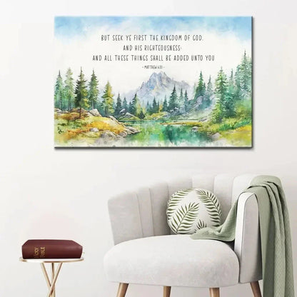 seek first the kingdom of god matthew 6 33 kjv wall art canvas (Landscape) (view 5)