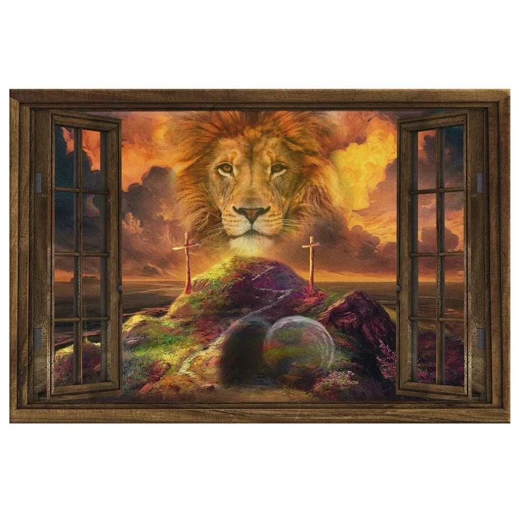 he is risen canvas lion of judah easter wall art canvas (Landscape) (view 4)