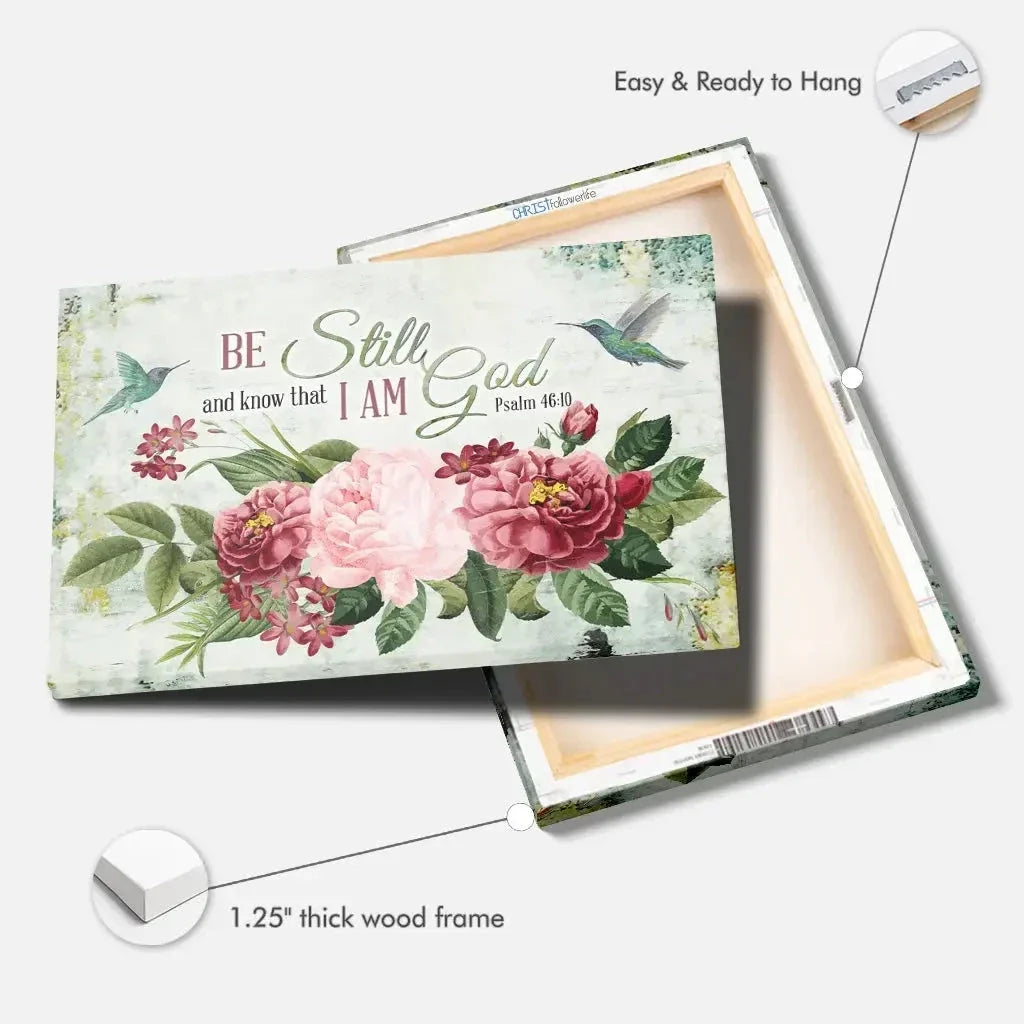be still and know that i am god vintage flower hummingbird wall art canvas (view 7)
