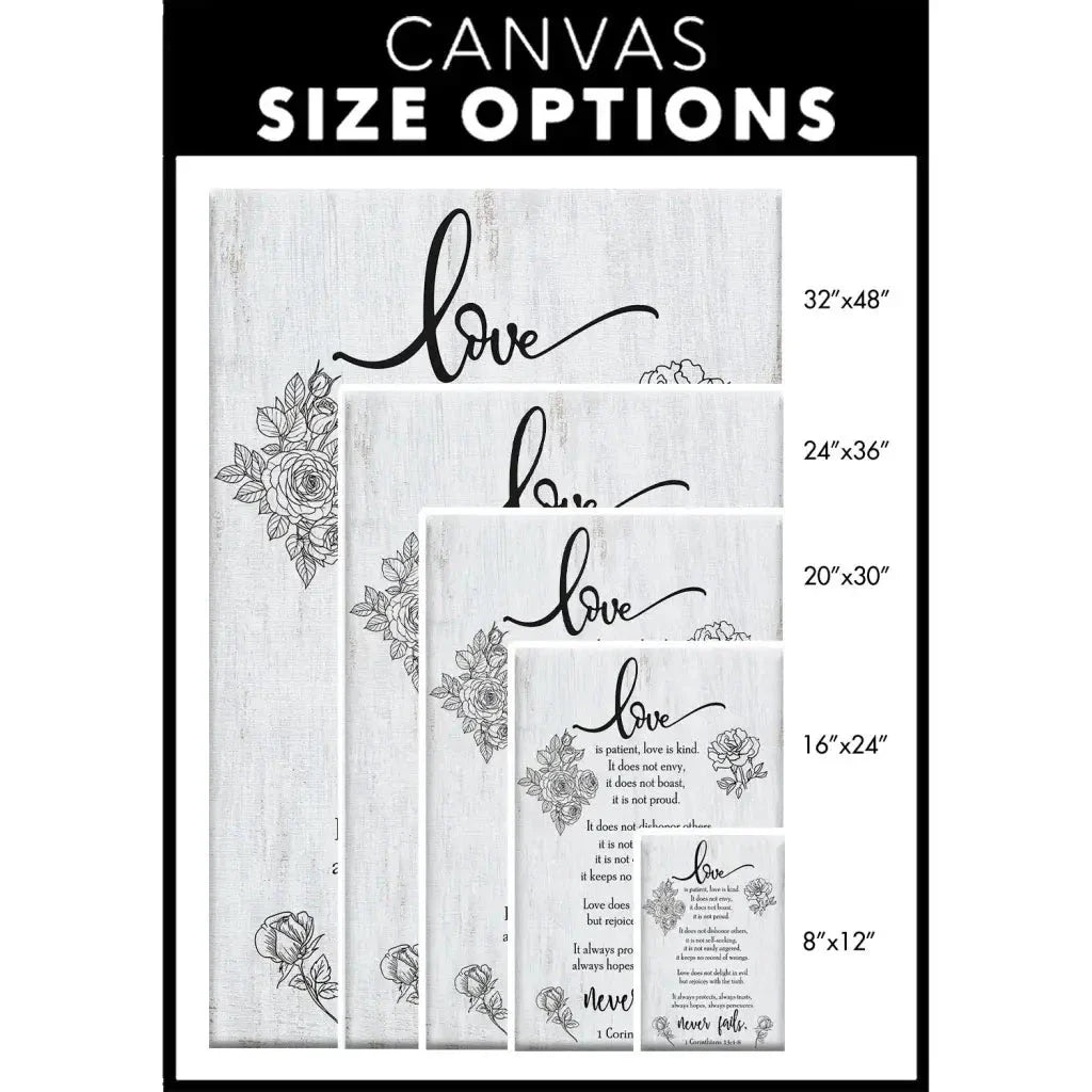 love never fails 1 corinthians 13 4 8 wall art canvas (Landscape) (view 8)