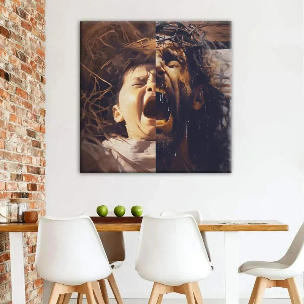 jesus as a baby and on the cross christian wall art canvas (Landscape) (view 6)