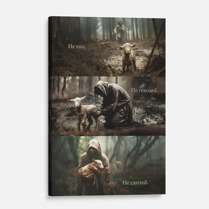 he ran he rescued he carried jesus and lost sheep wall art canvas (view 10)