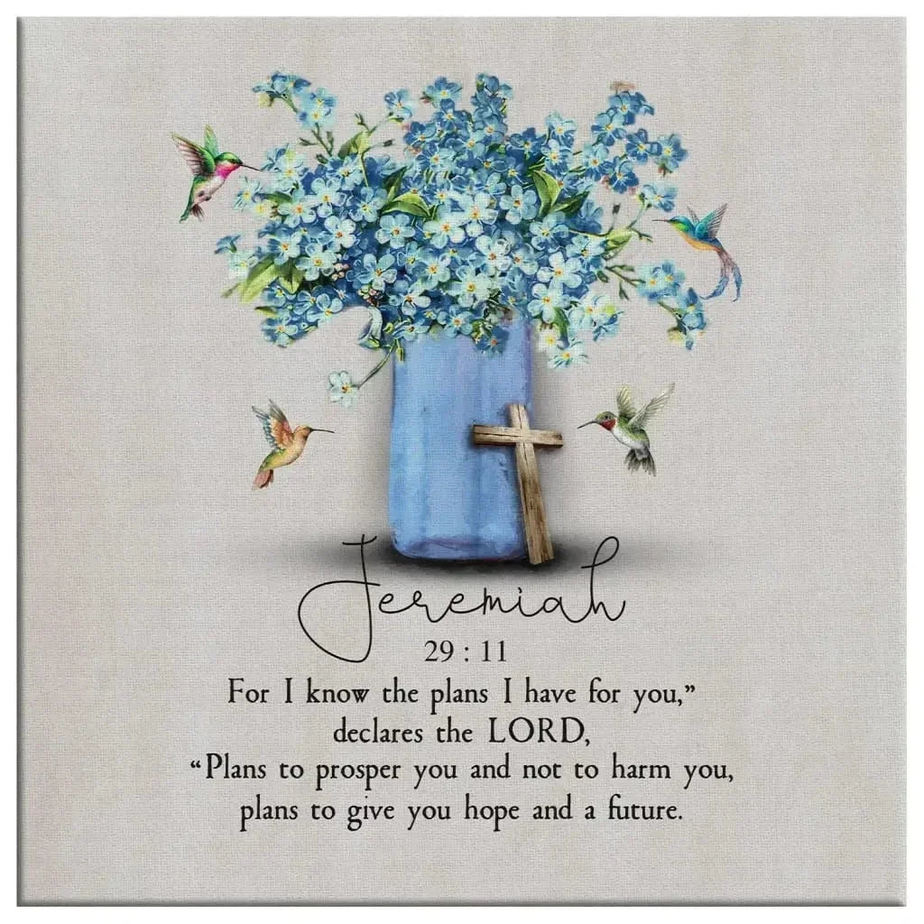 jeremiah 29 11 for i know the plans i have for you hummingbird flowers christian wall art canvas (Landscape) (view 4)