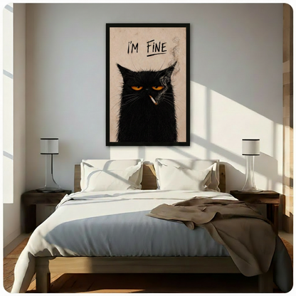 I'm Fine Black Cat Smoking Funny Canvas Print