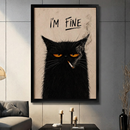 I'm Fine Black Cat Smoking Funny Canvas Print