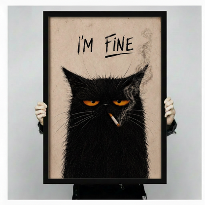 I'm Fine Black Cat Smoking Funny Canvas Print