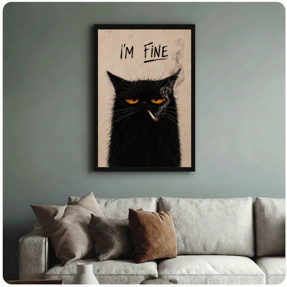 I'm Fine Black Cat Smoking Funny Canvas Print