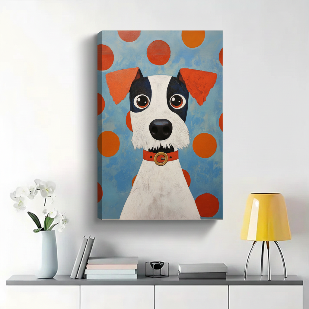 Wide-Eyed Terrier Dog with Red Collar Wall Art - Pop Art Polka Dot Canvas Print