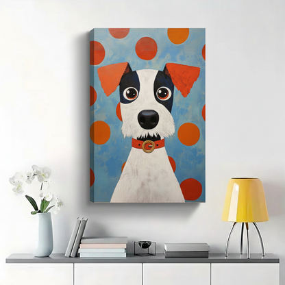 Wide-Eyed Terrier Dog with Red Collar Wall Art - Pop Art Polka Dot Canvas Print