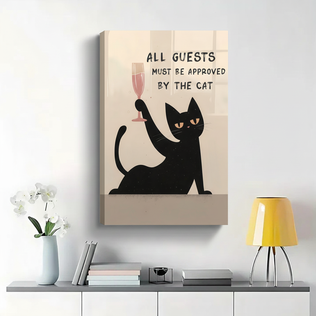 All Guests Must Be Approved By the Cat Wall Art - Funny Black Cat Canvas Print