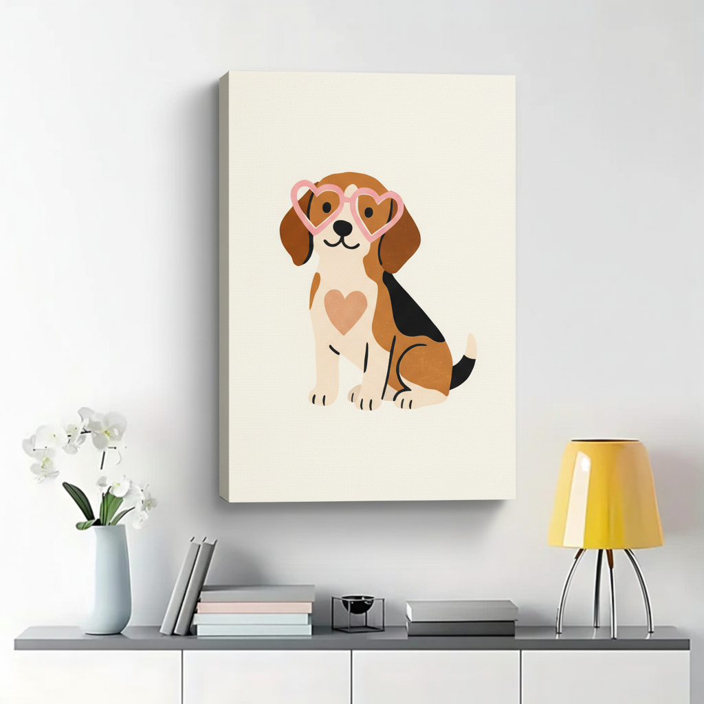 Beagle with Heart Sunglasses Wall Art - Cute Dog Canvas Print