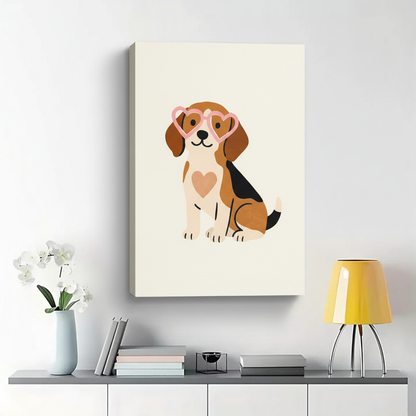 Beagle with Heart Sunglasses Wall Art - Cute Dog Canvas Print