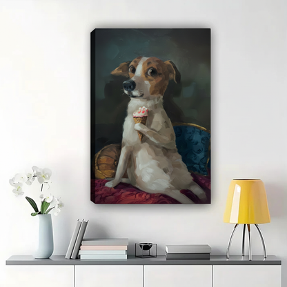 Dog Holding Ice Cream Wall Art - Regal Classic Portrait Canvas Print