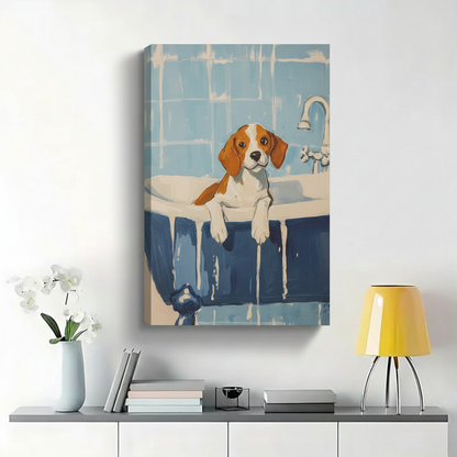 Beagle in Bathtub Wall Art - Cute Dog Bath Time Illustrated Canvas Print
