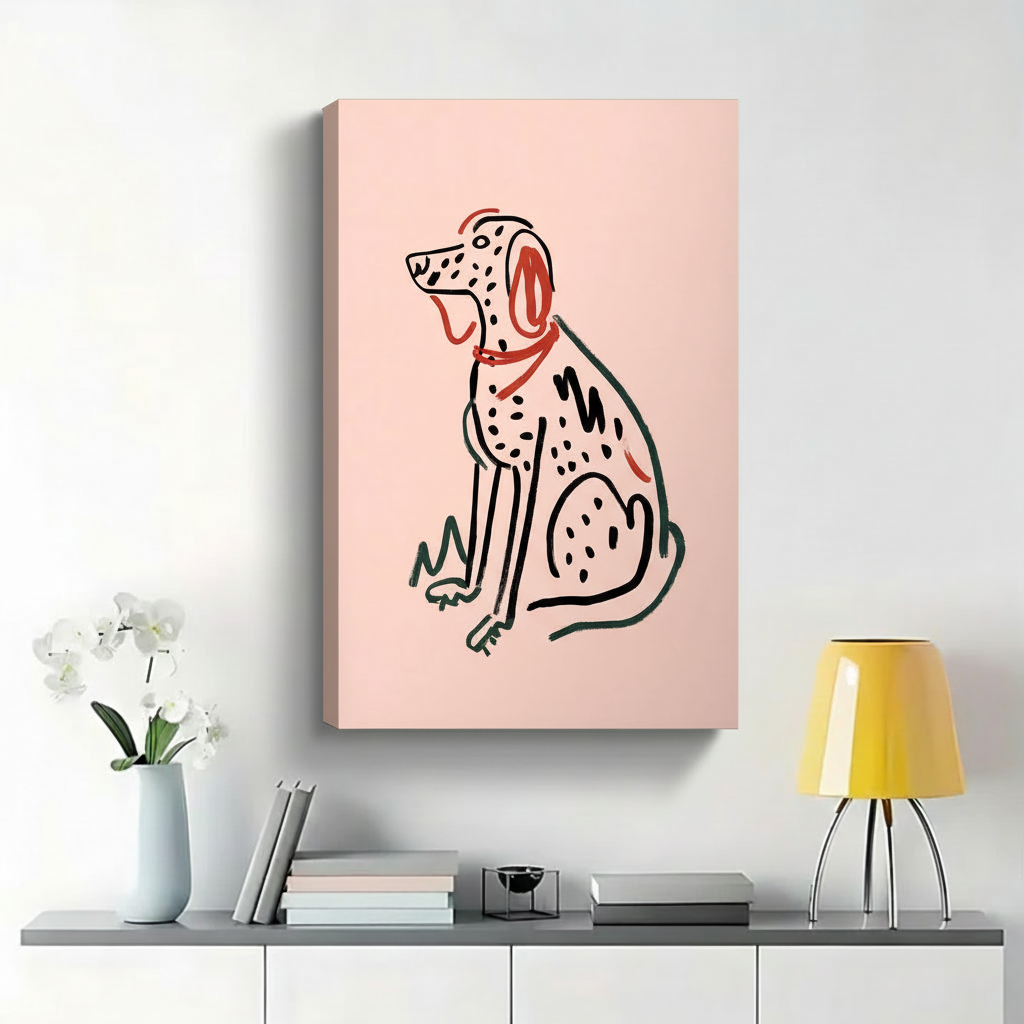 Dalmatian Dog Minimalist Line Art Wall Art - Colorful Sketch Canvas Print