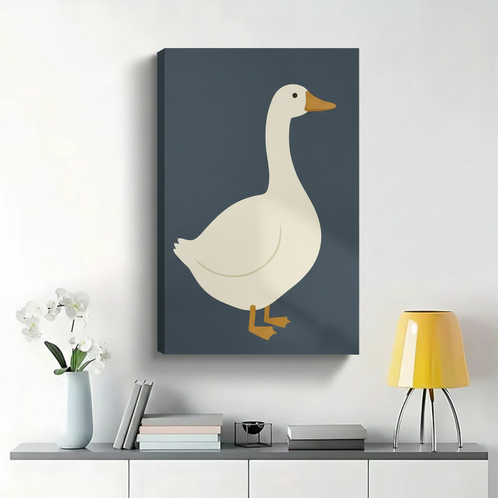 White Goose Minimalist Wall Art - Cute Illustrated Canvas Print