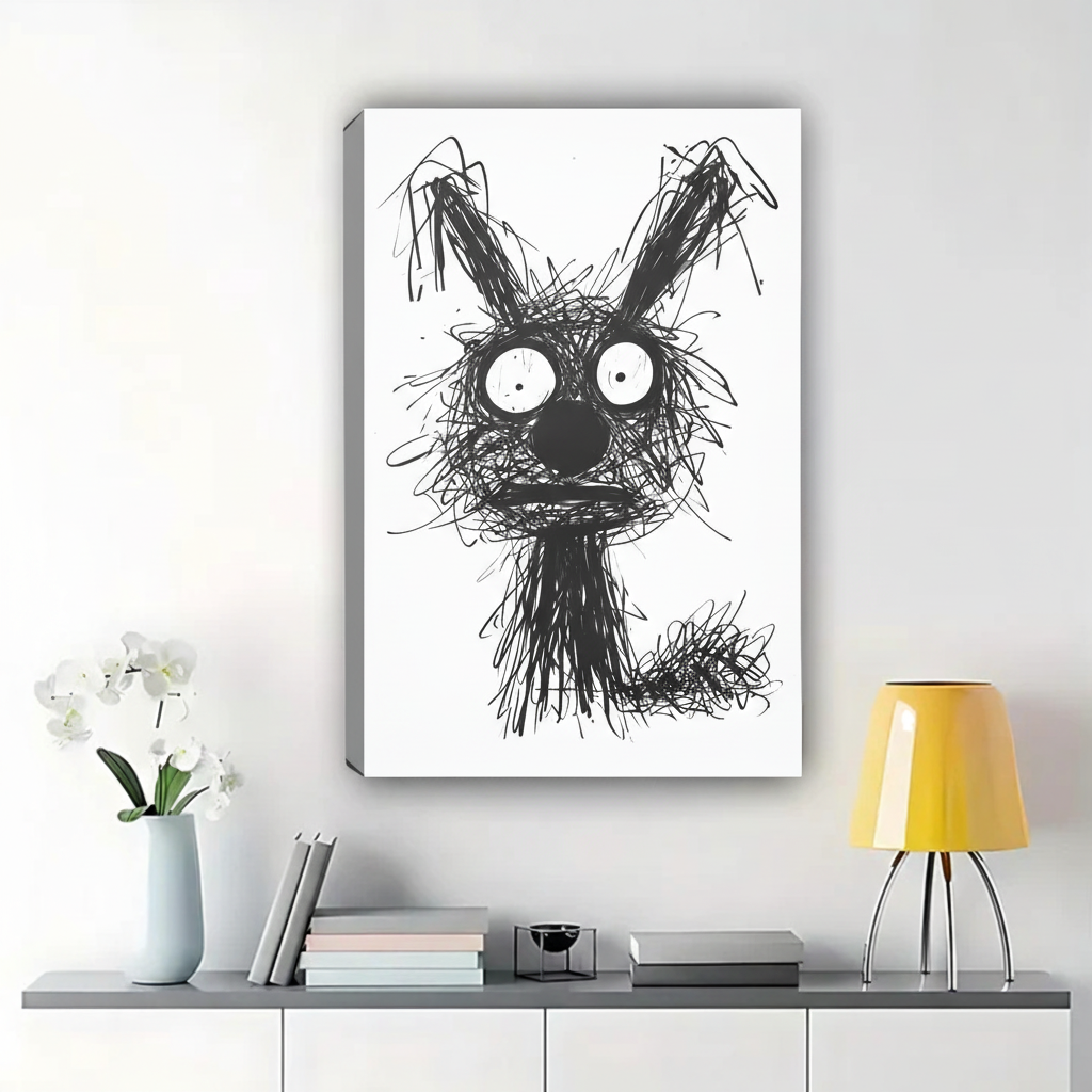 Scribble Dog Wall Art - Black and White Expressive Sketch Canvas Print