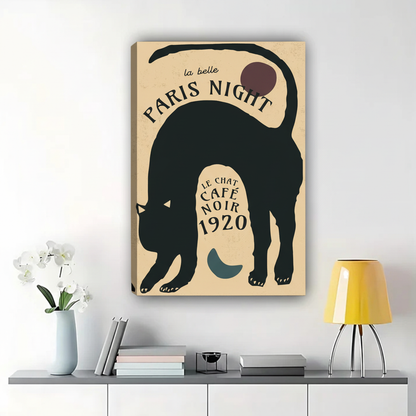 Paris Night Black Cat Café Noir 1920 Wall Art - Vintage French Poster Canvas Print