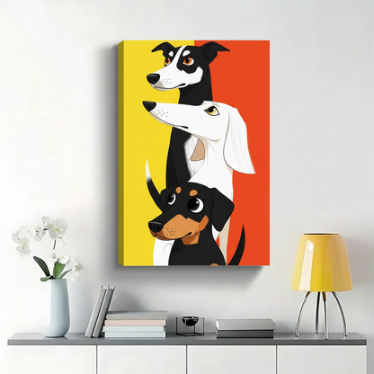 Three Dogs Portrait Stack Wall Art - Colorful Pop Art Illustrated Canvas Print