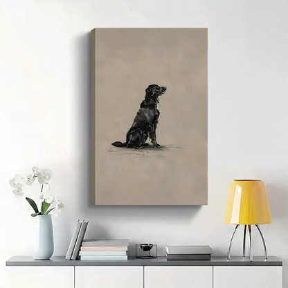 Black Labrador Sitting and Looking Up Wall Art - Charcoal Sketch Canvas Print