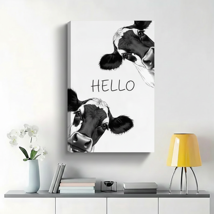 Funny Cow "Hello" Framed Wall Art, Farmhouse Decor