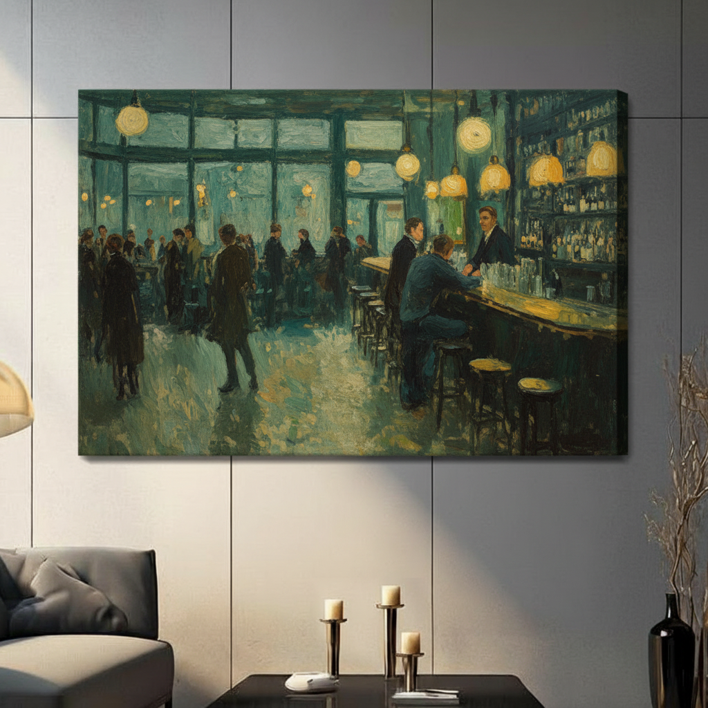 Vintage Bar Scene Impressionist Canvas Art Wall Art
