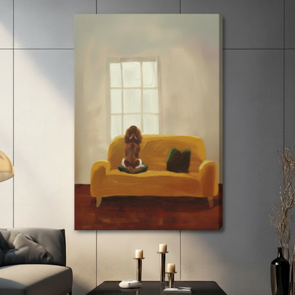 Impressionist Dog on Sofa Framed Canvas Art Wall Art