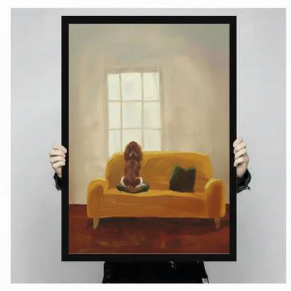 Impressionist Dog on Sofa Framed Canvas Art Wall Art
