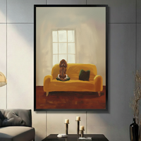 Impressionist Dog on Sofa Framed Canvas Art Wall Art