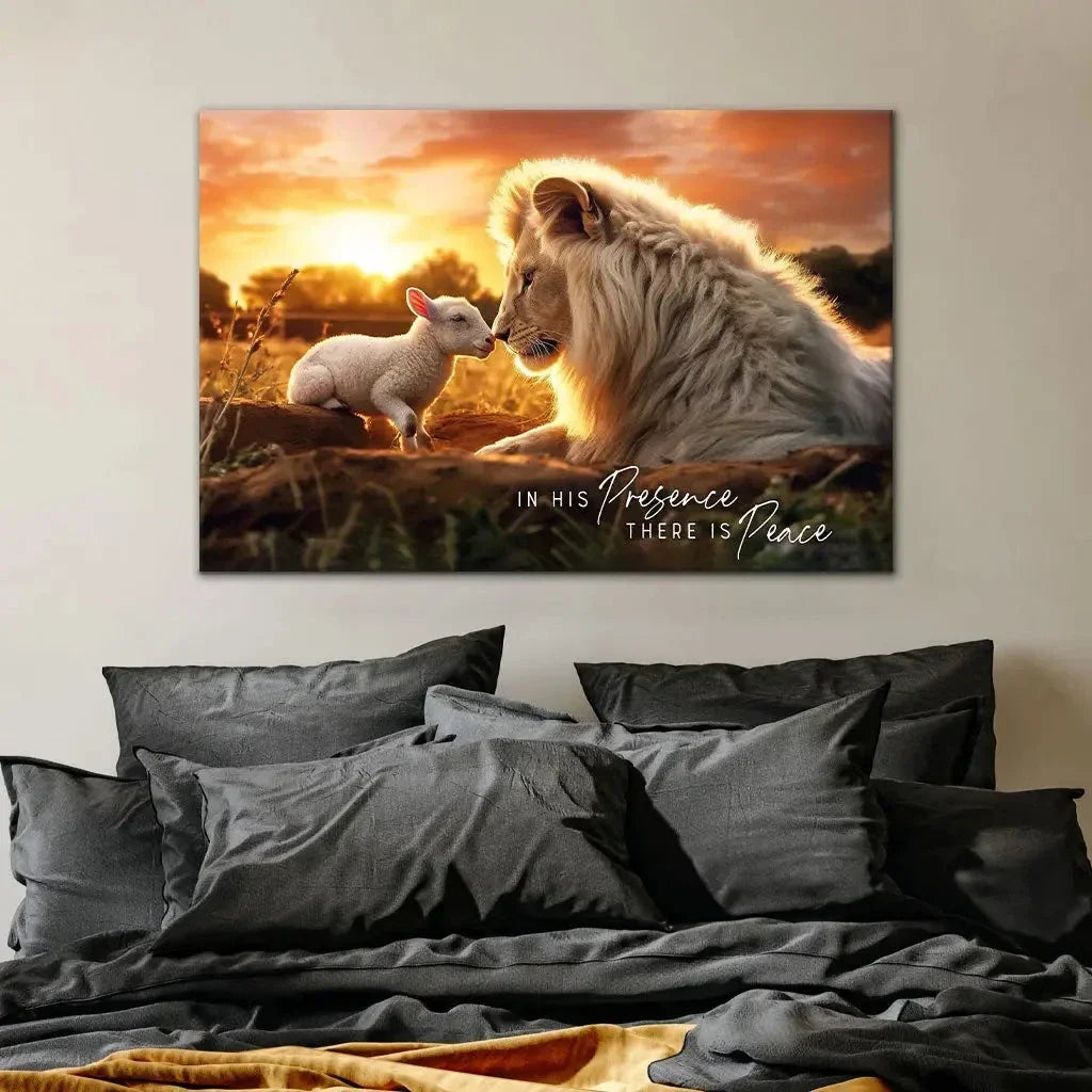 in his presence there is peace lion and lamb wall art canvas (Landscape) (view 7)
