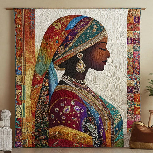 Indian Woman Portrait Quilt Blanket