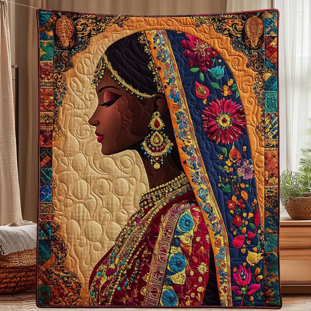 Indian Woman Portrait Quilt Blanket