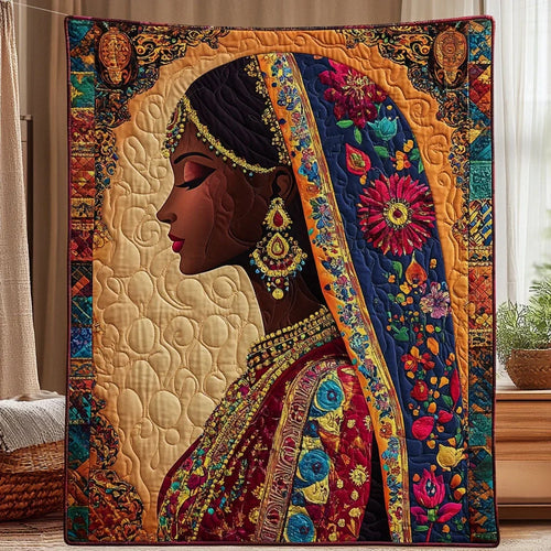 Indian Woman Portrait Quilt Blanket