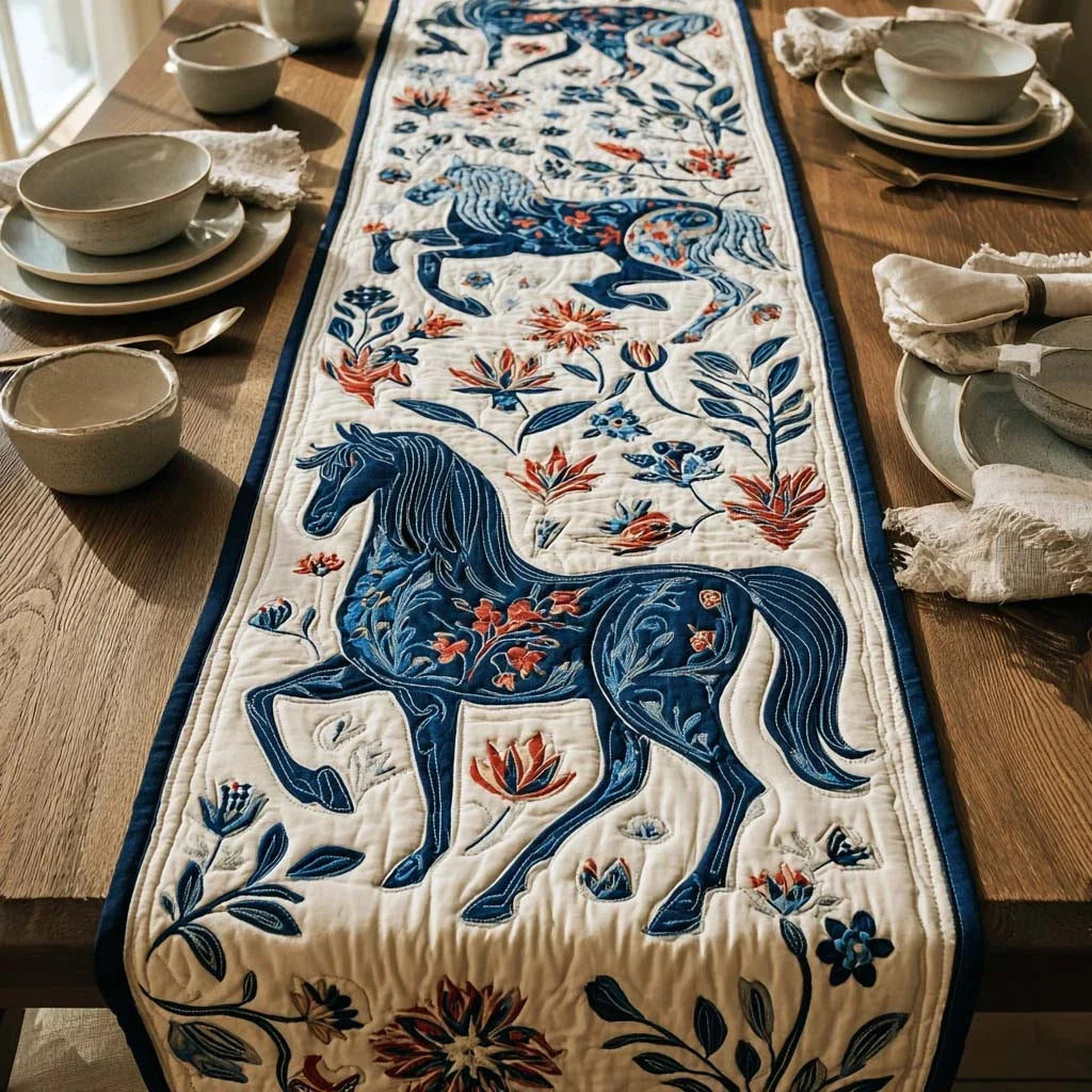 Indigo Horse Meadow Quilted Table Runner
