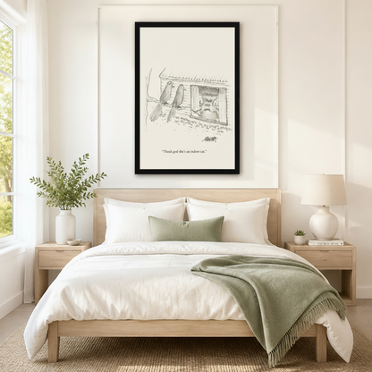 Funny Indoor Cat Bird Cartoon Canvas Wall Art