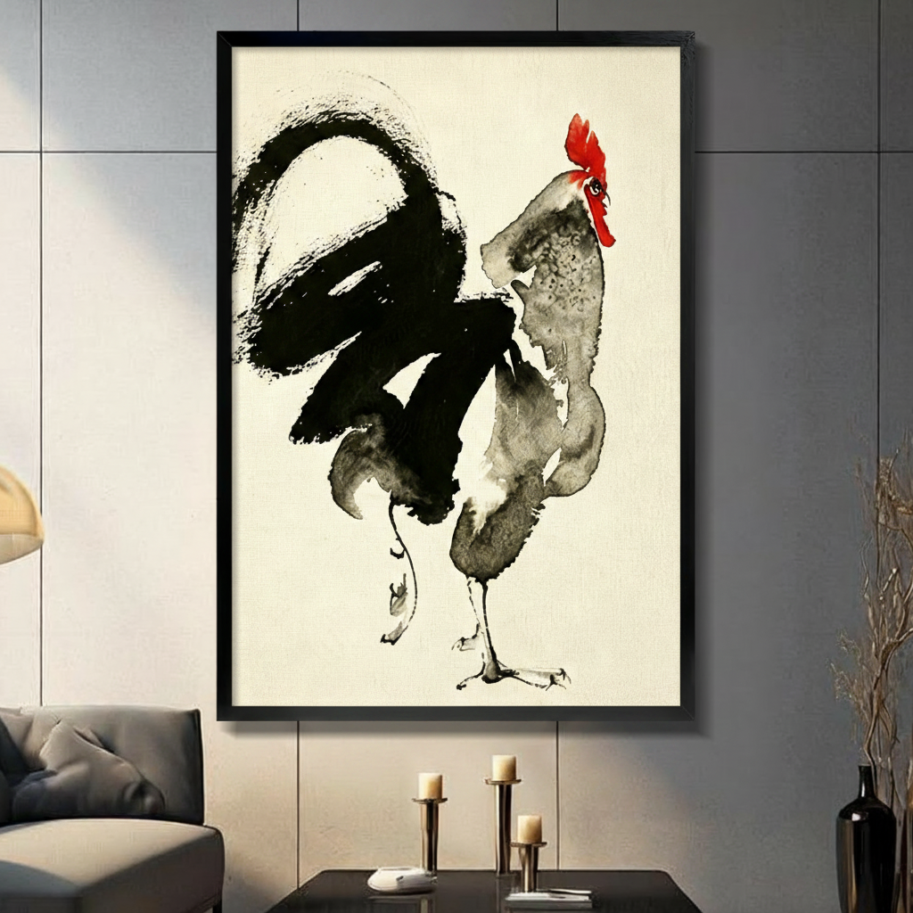 Ink Wash Rooster Bold Brushstroke Canvas Art Wall Art