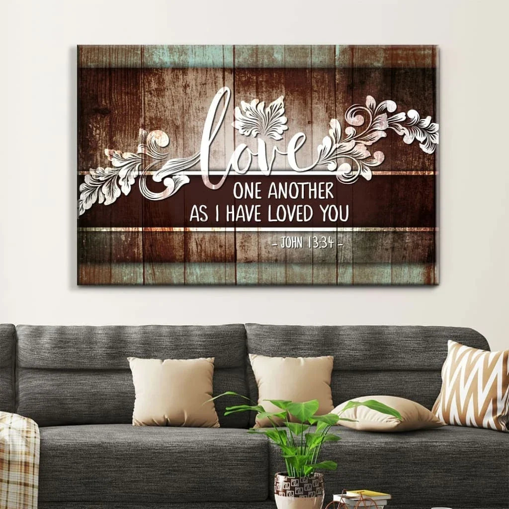 john 13 34 love one another bible verse christian wall art canvas (Landscape) (view 3)