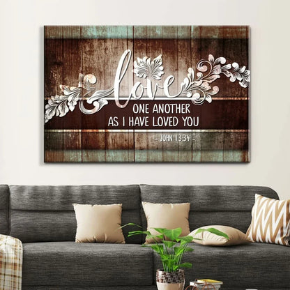 john 13 34 love one another bible verse christian wall art canvas (Landscape) (view 3)