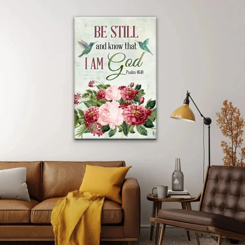 be still and know that i am god vintage flower hummingbird wall art canvas (view 8)